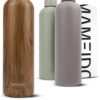 Mameido Stainless Steel Water Bottle 500ml - Oak Wood Gold, Leak-Proof