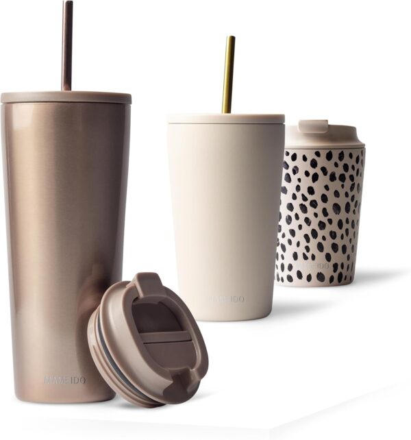 Mameido Thermal Mug with Straw - 700ml Insulated Stainless Steel, Leak-Proof