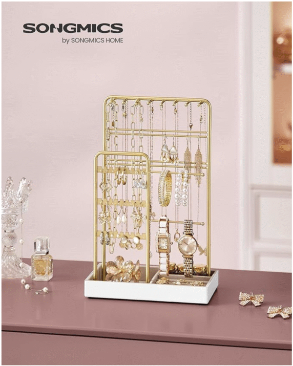 Gold Jewelry Stand with Velvet Tray